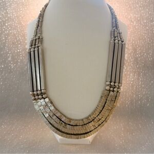 Vintage Modernist Silver Tone Necklace Artisan Layered Metal 70/80s Boho